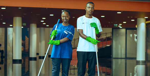 Yellow caution and cleaning in progress signs